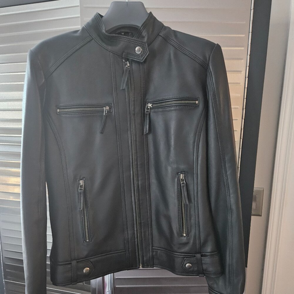 LEATHER FARM Women's Lambskin Leather Bomber Biker Jacket